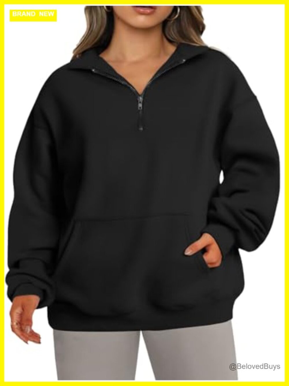 Plus Size Half Zip Pullover Sweatshirt with Pockets Cotton Polyester